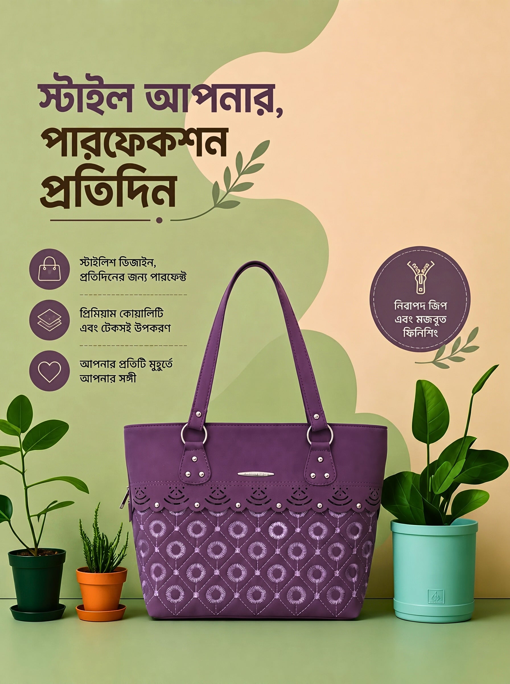 Premium Purple Embroidered Tote Bag for Women | Stylish Everyday Handbag