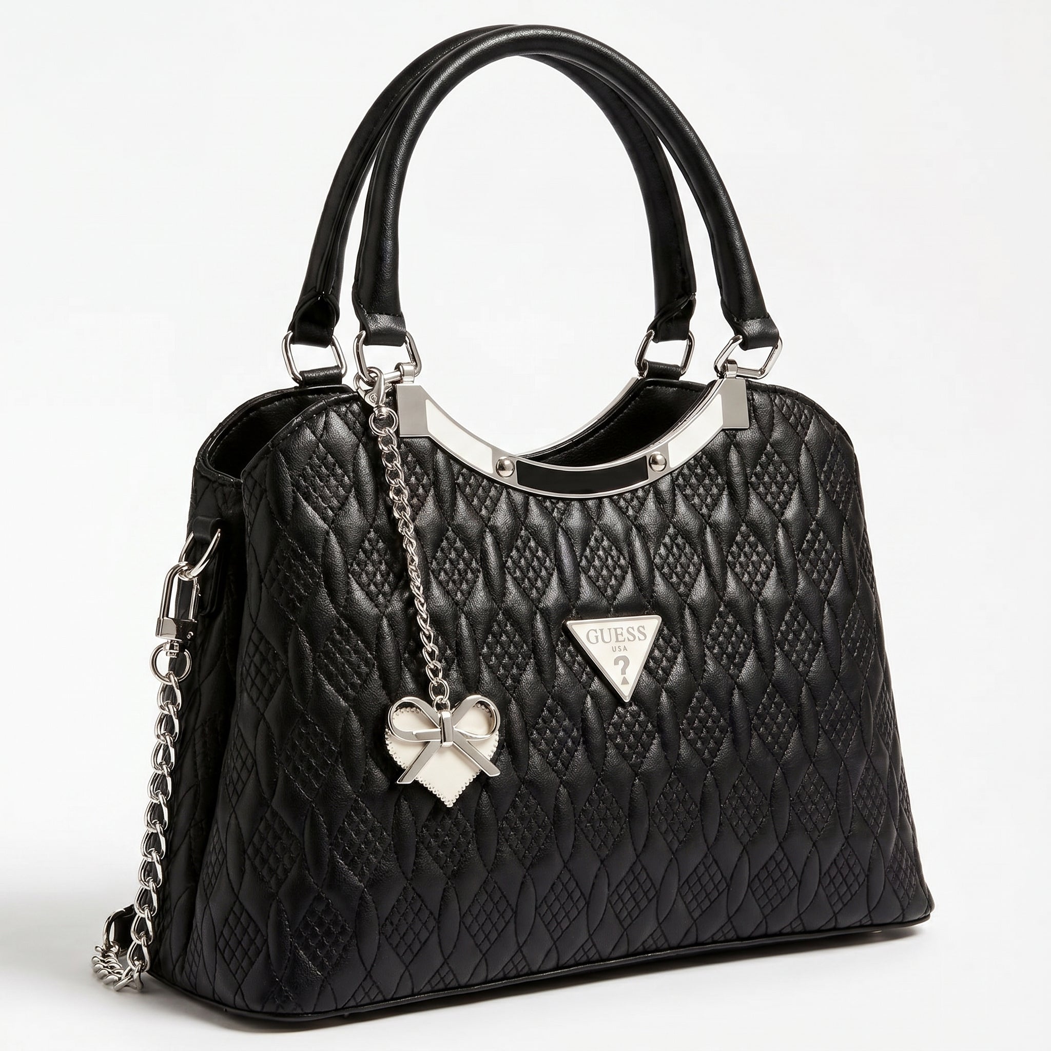 Black GUESS Noir Quilted Luxe Handbag for a trending Culter