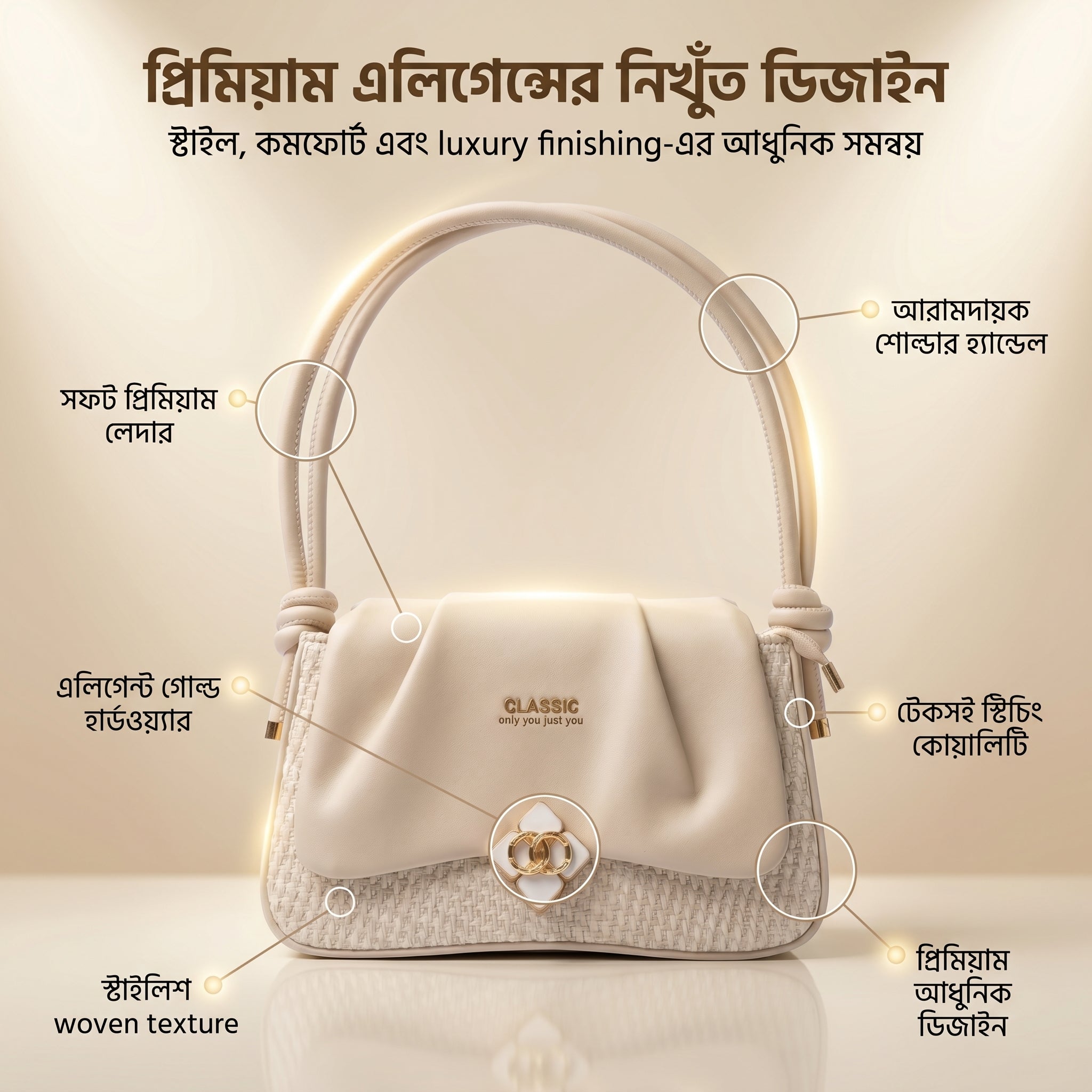 CLASSIC Ivory Grace Cream/Pink Luxury Shoulder Bag