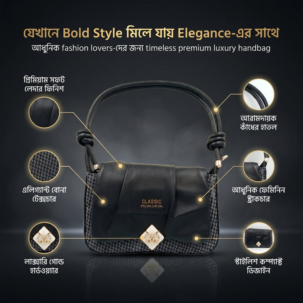 CLASSIC Noir Elegance Black Luxury Shoulder Bag