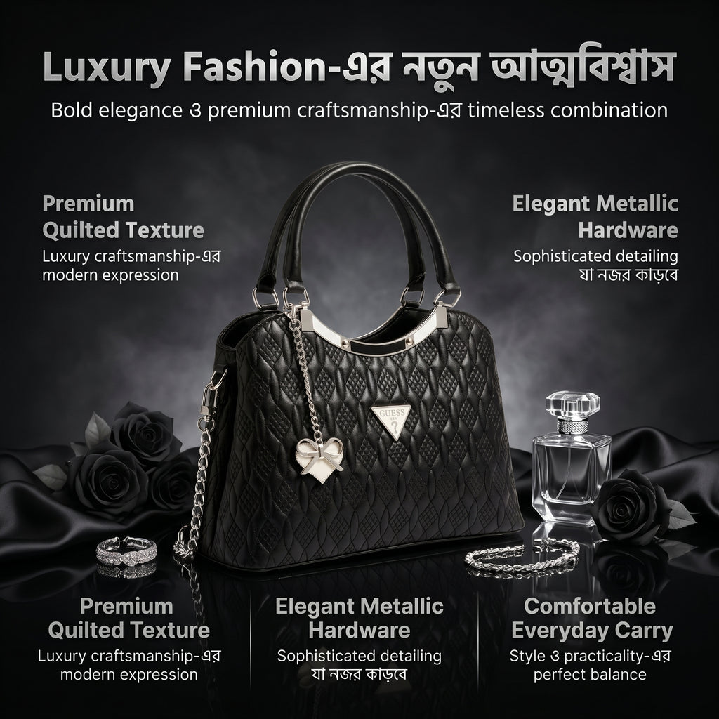 Black GUESS Noir Quilted Luxe Handbag for a trending Culter