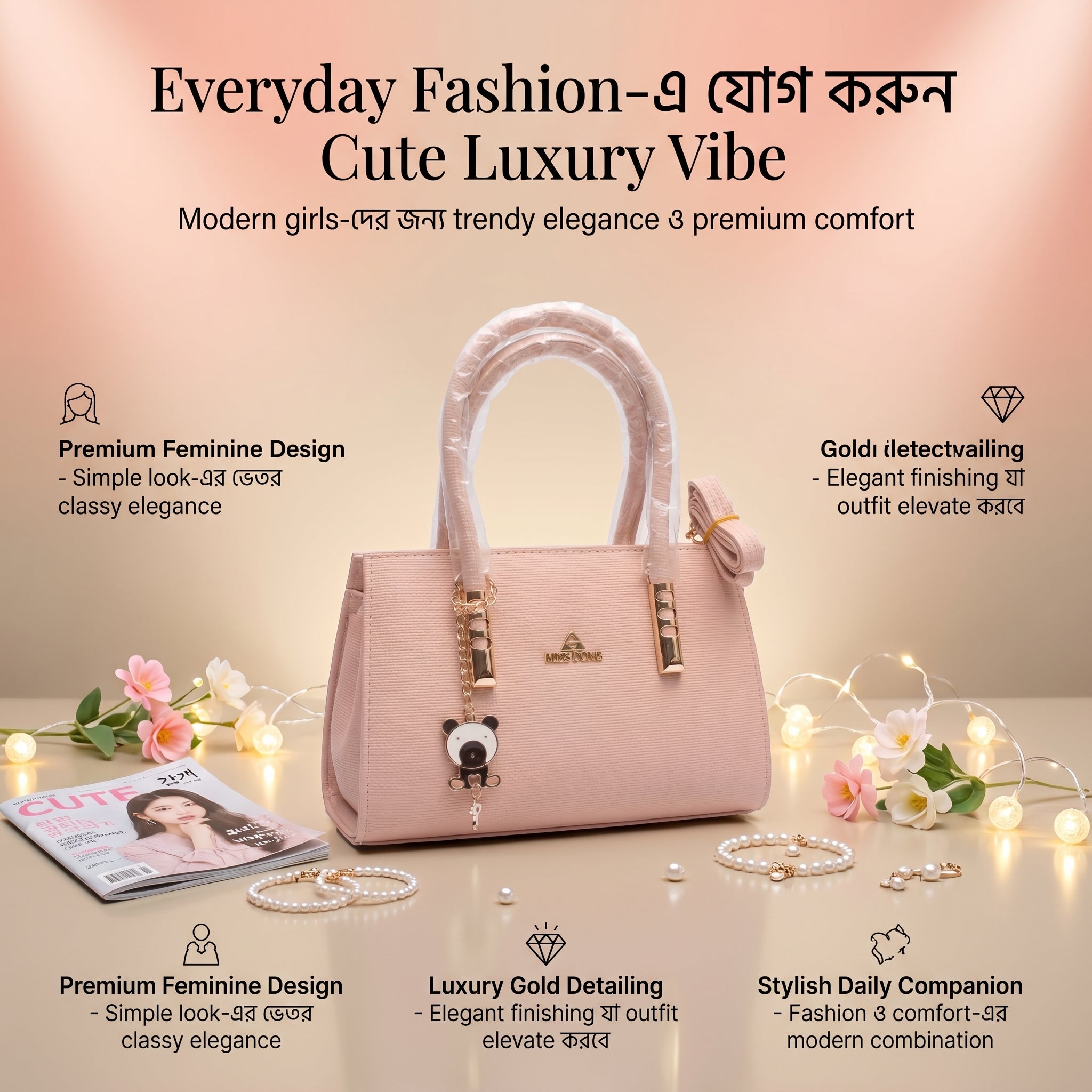 MISS DONG Blush Pink Elegant Tote Bag