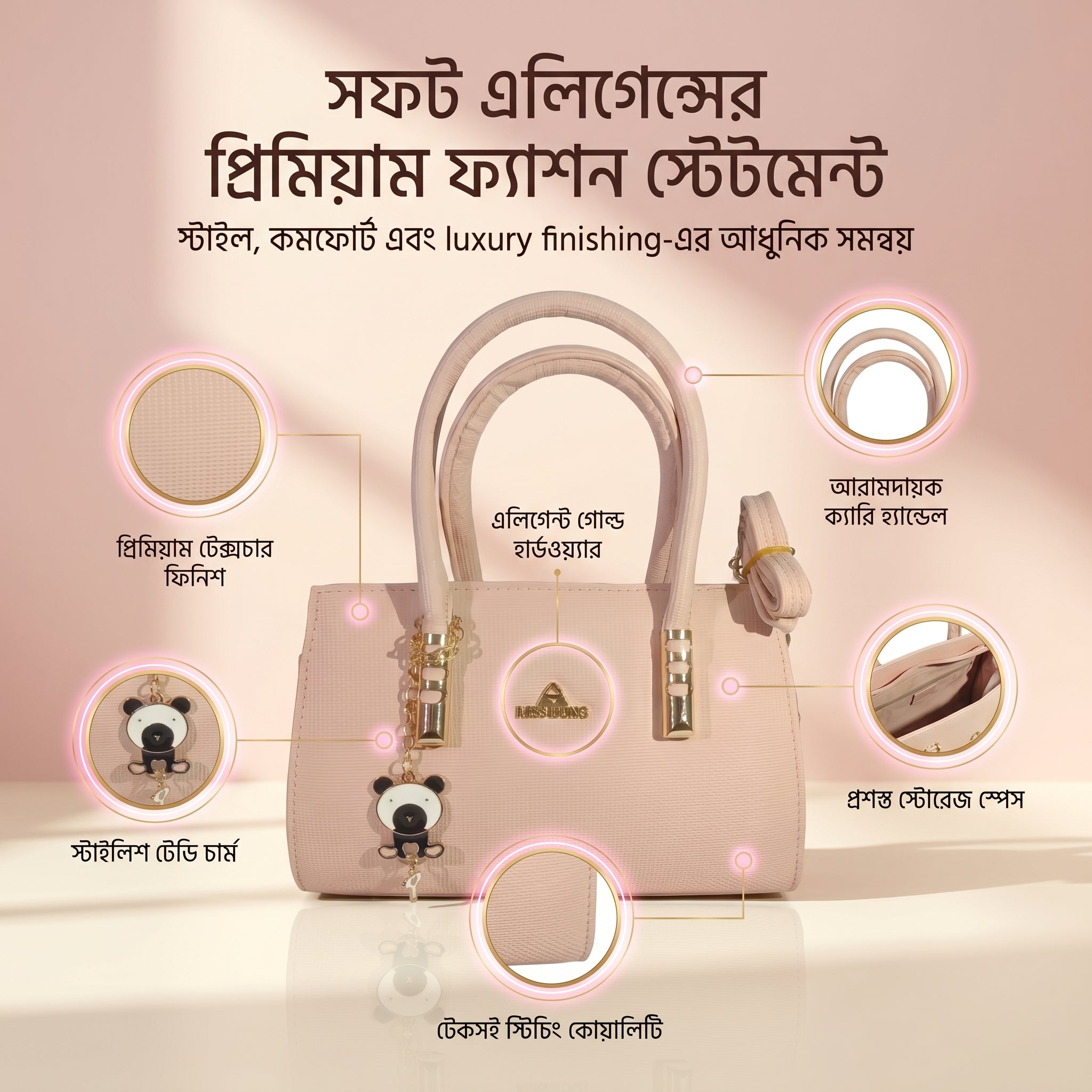 MISS-DONG Blush Charm Tote Bag – Premium Pink Luxury Handbag