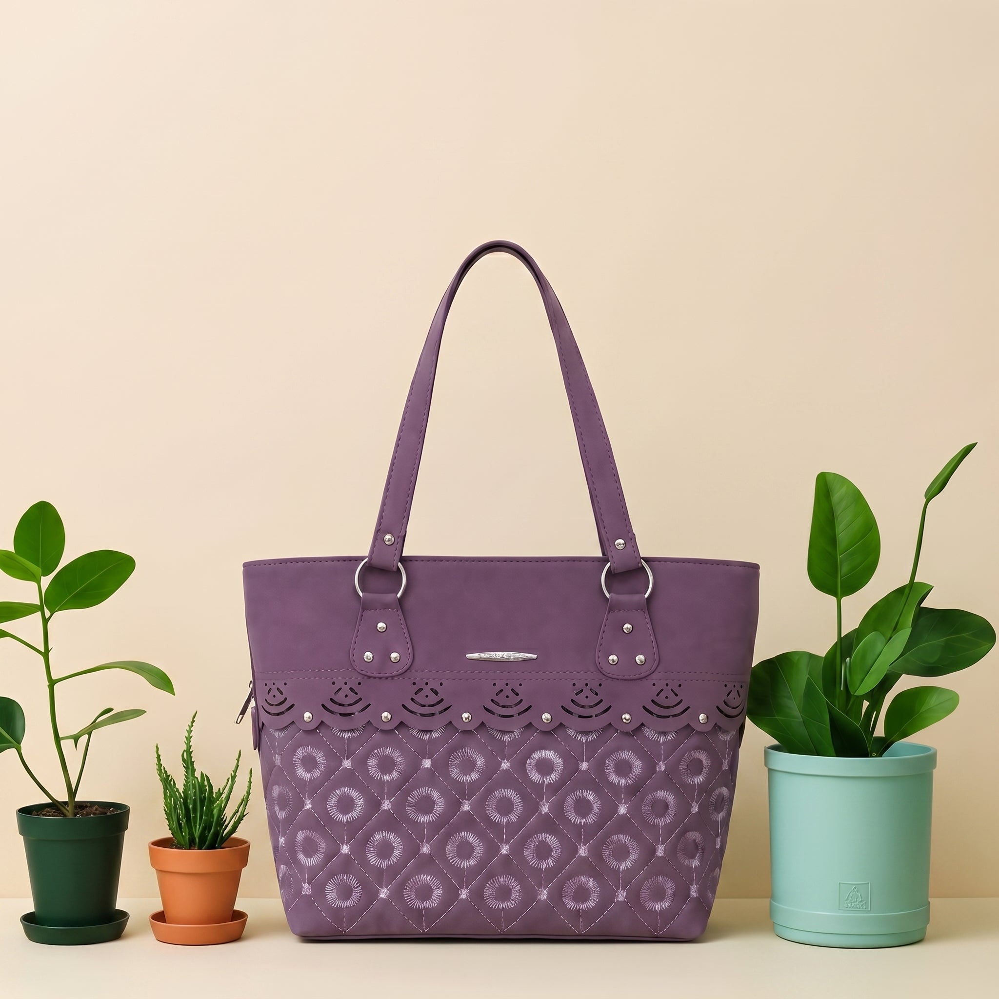 Premium Purple Embroidered Tote Bag for Women | Stylish Everyday Handbag